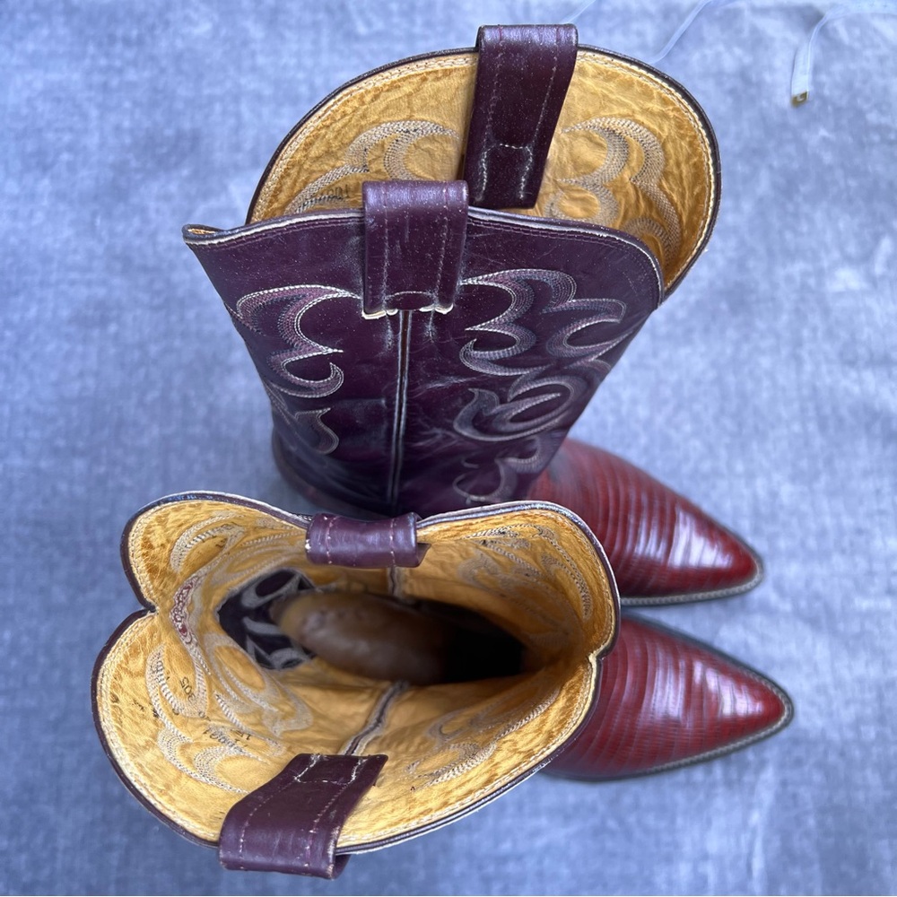 Vintage Nocona Boots Men’s Sz 9 E Teju Lizard Cowboy Western Rodeo Burgundy USA - Picture 12 of 15